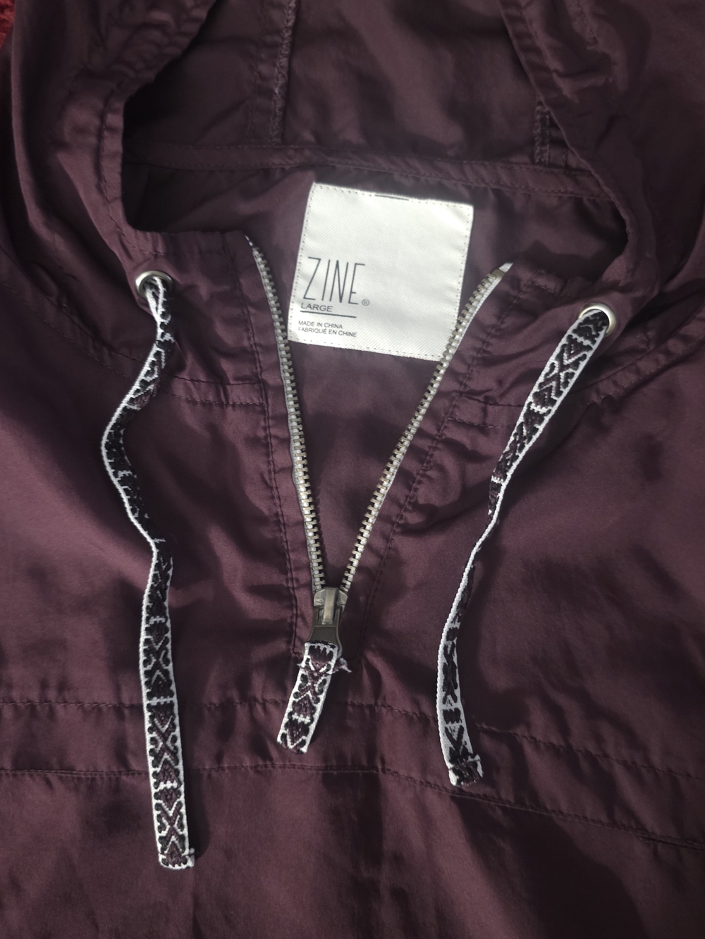 ZINE Maroon Hooded Windbreaker Jacket, L